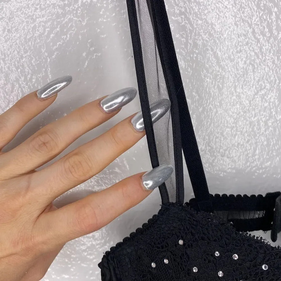 Victoria’s Secret Black Chiffon Babydoll Slip W/ Rhinestone Embellished … - Picture 8 of 11